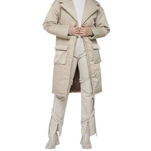 Maniere De Voir Women's Long Jacket Puffer 4 S M 6 8 Taupe Tan Cream Zipper Warm